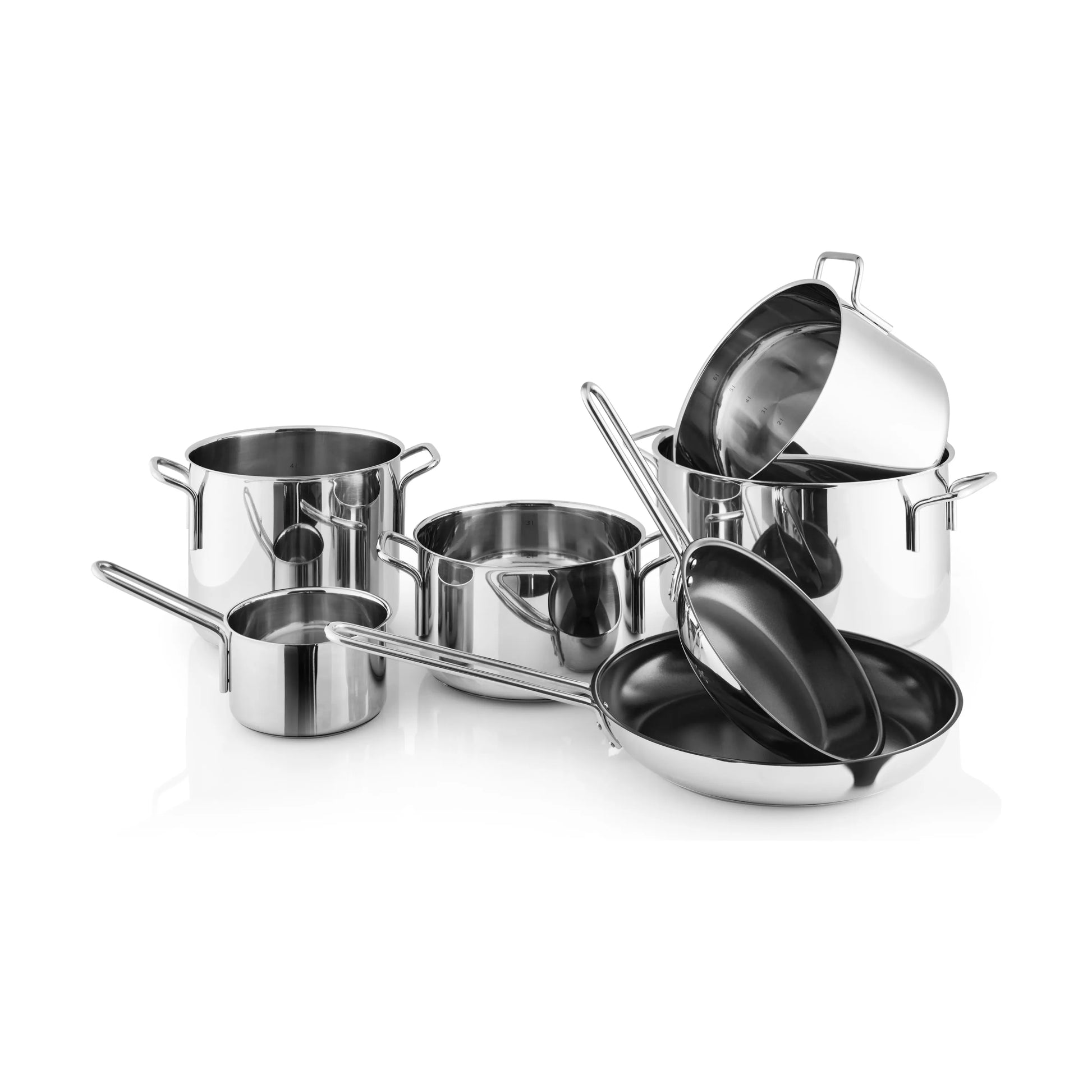  Stainless Steel Gryde- Og Pandesæt - 7 Dele